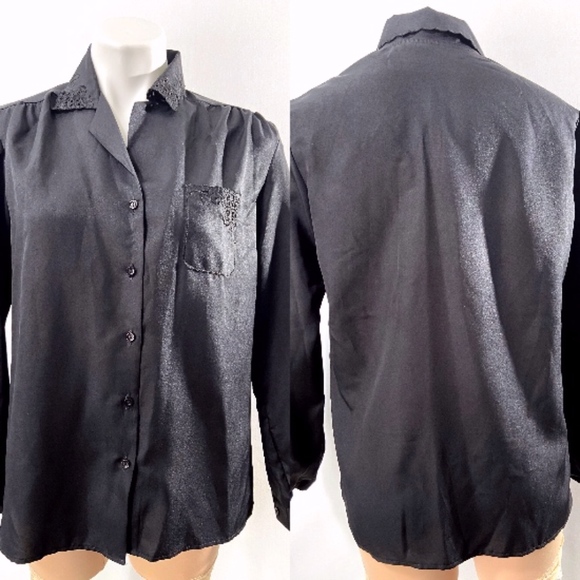 Vintage Ann Chabrol Cutout Black Button Up Blouse - Picture 2 of 7